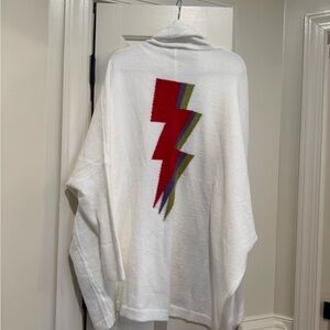 DAVI & DANI White Sweater with Red, Purple & Olive Lightning Bolt